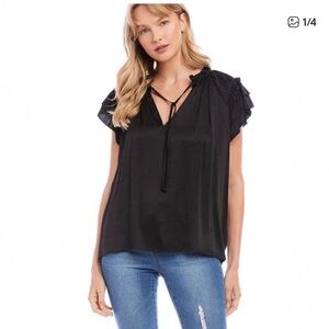 Karen Kane Women's Black Flutter Sleeve Ruffle Top New NWT Size XS